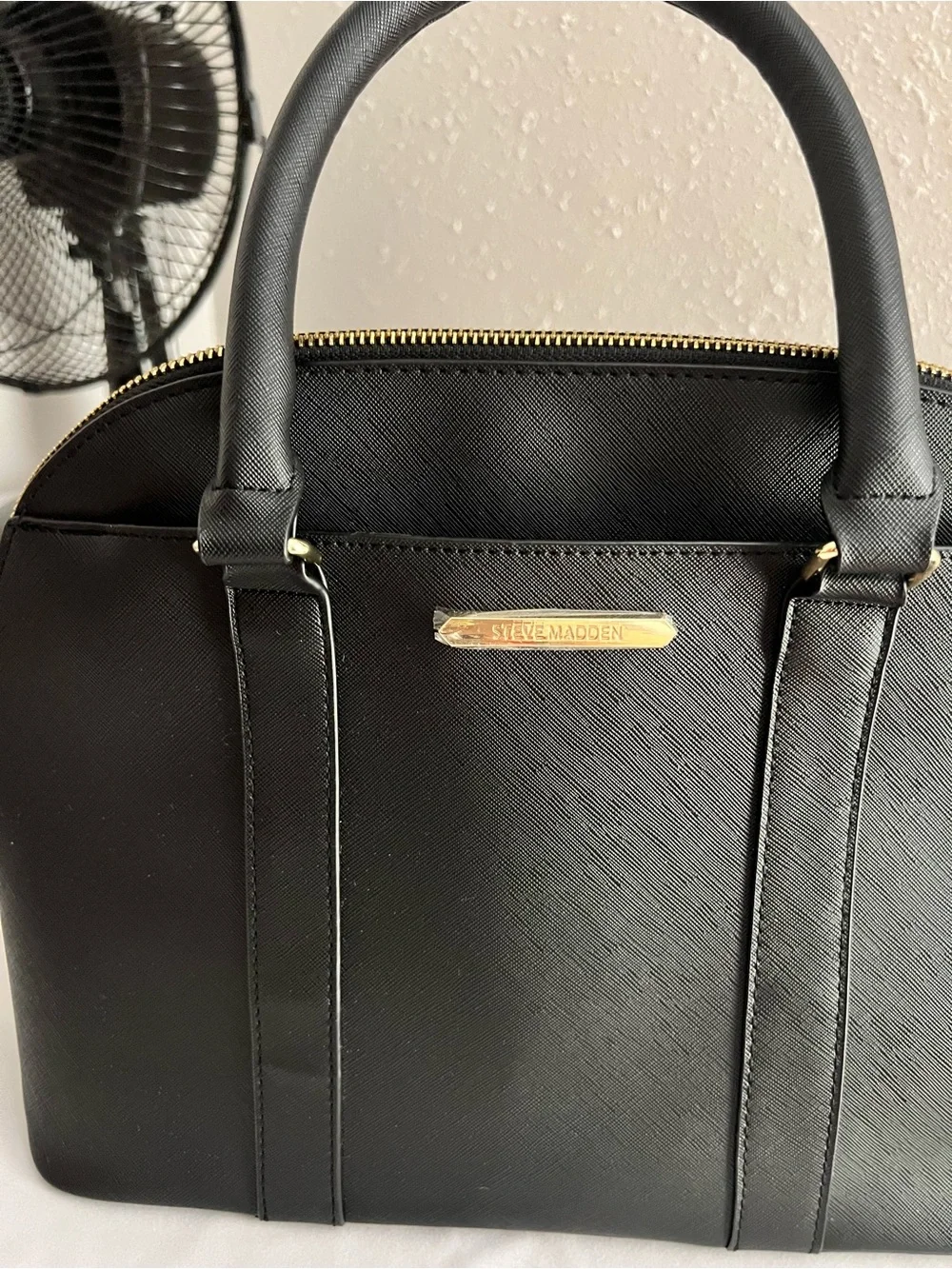 Steve Madden Black Dome Satchel with Gold Hardware